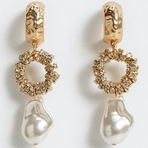 NWT Mango Pearl-Effect Crystal Earrings